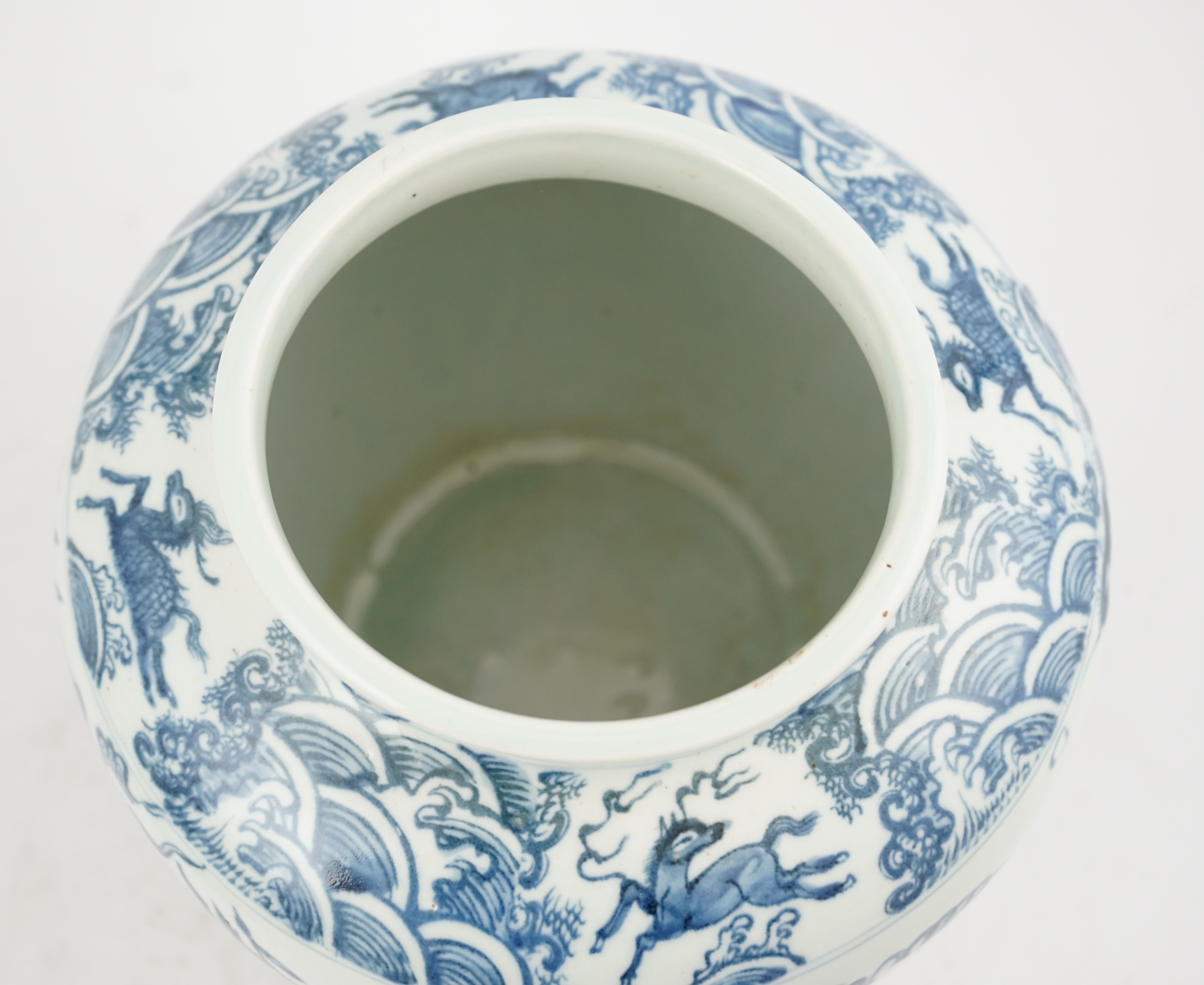 A Chinese blue and white ovoid jar, guan, Ming style